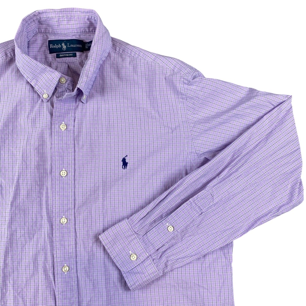 Ralph Lauren Mens XL Custom Fit Purple Blue Check Cotton Button Down Shirt